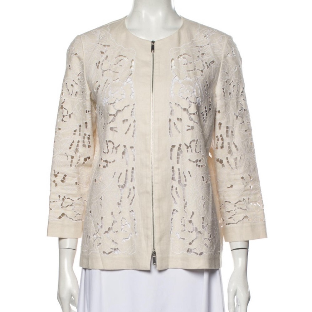 Lafayette 148 New York Cream Lace Blazer with Floral Pattern